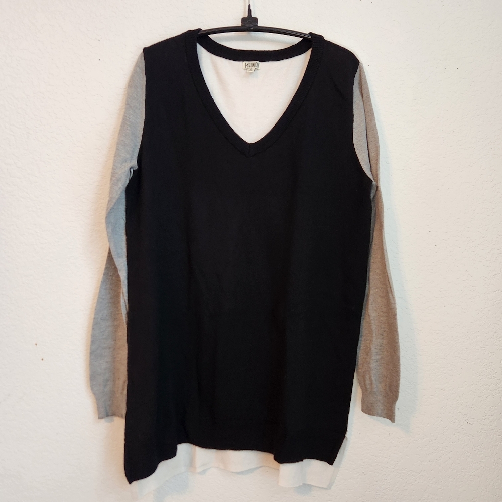 14th & Union Black/White/Gray Colorblock Long-Sleeve Crewneck Sweater, Size S